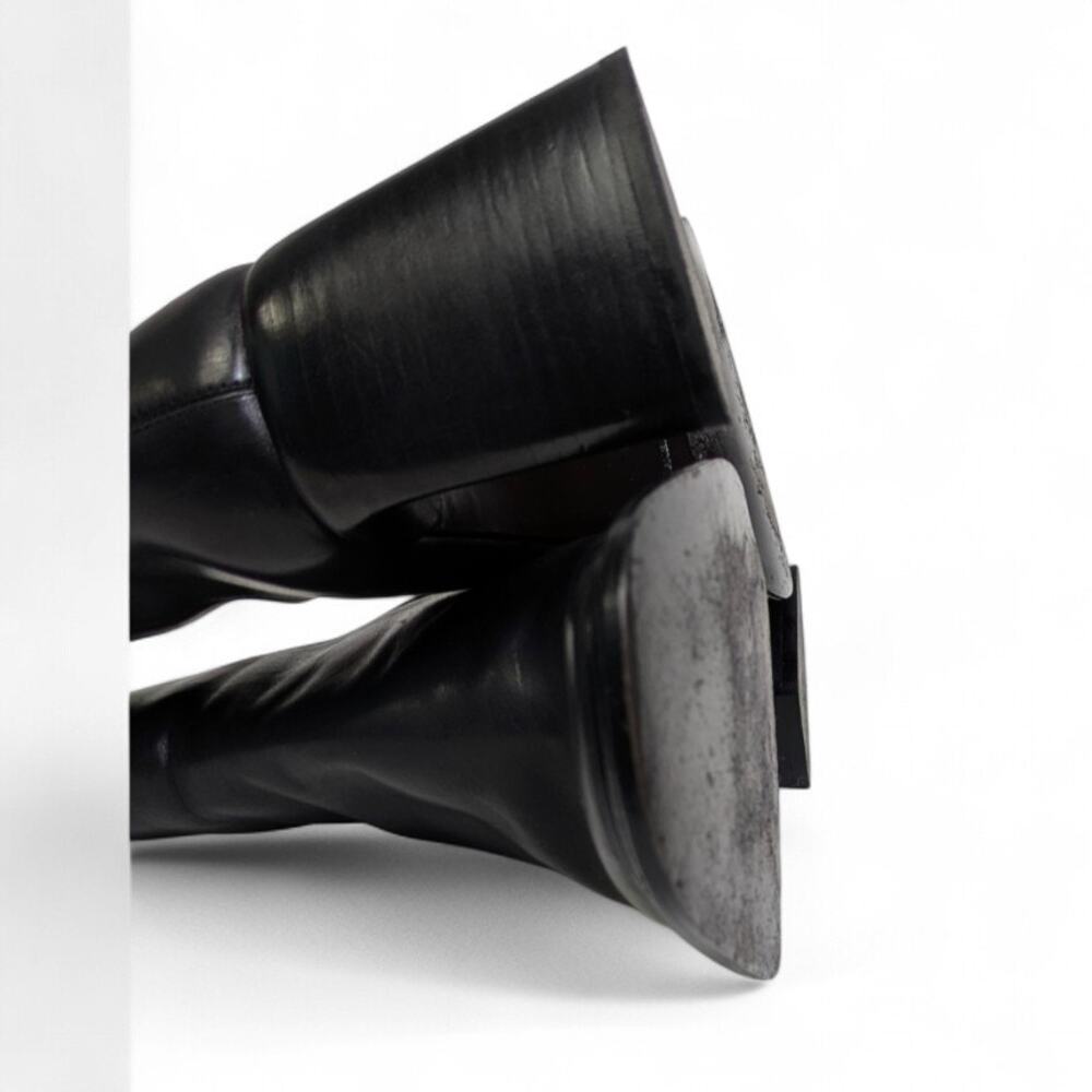 Wang Black Leather Square Toe Sculptural Flare Heel Ankle Boot Minimalist 10 - Picture 10 of 10